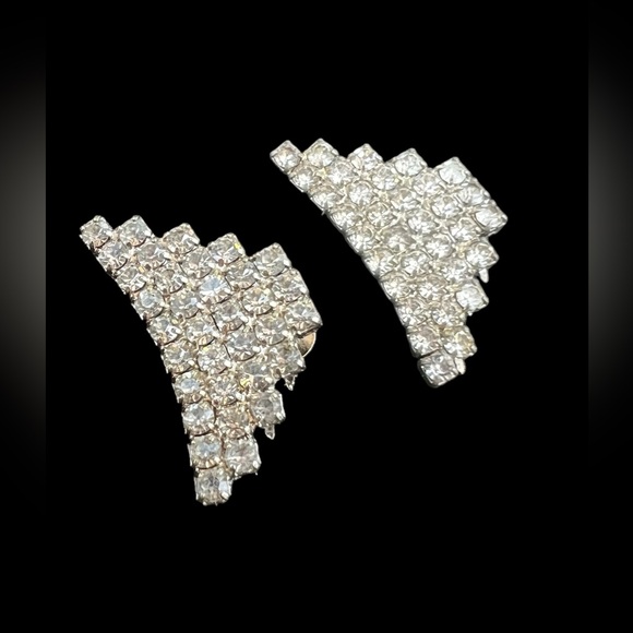 Pair of Vintage Estate Silver Tone & Rhinestone Shoe Clips D&E Juliana Style - Picture 5 of 9